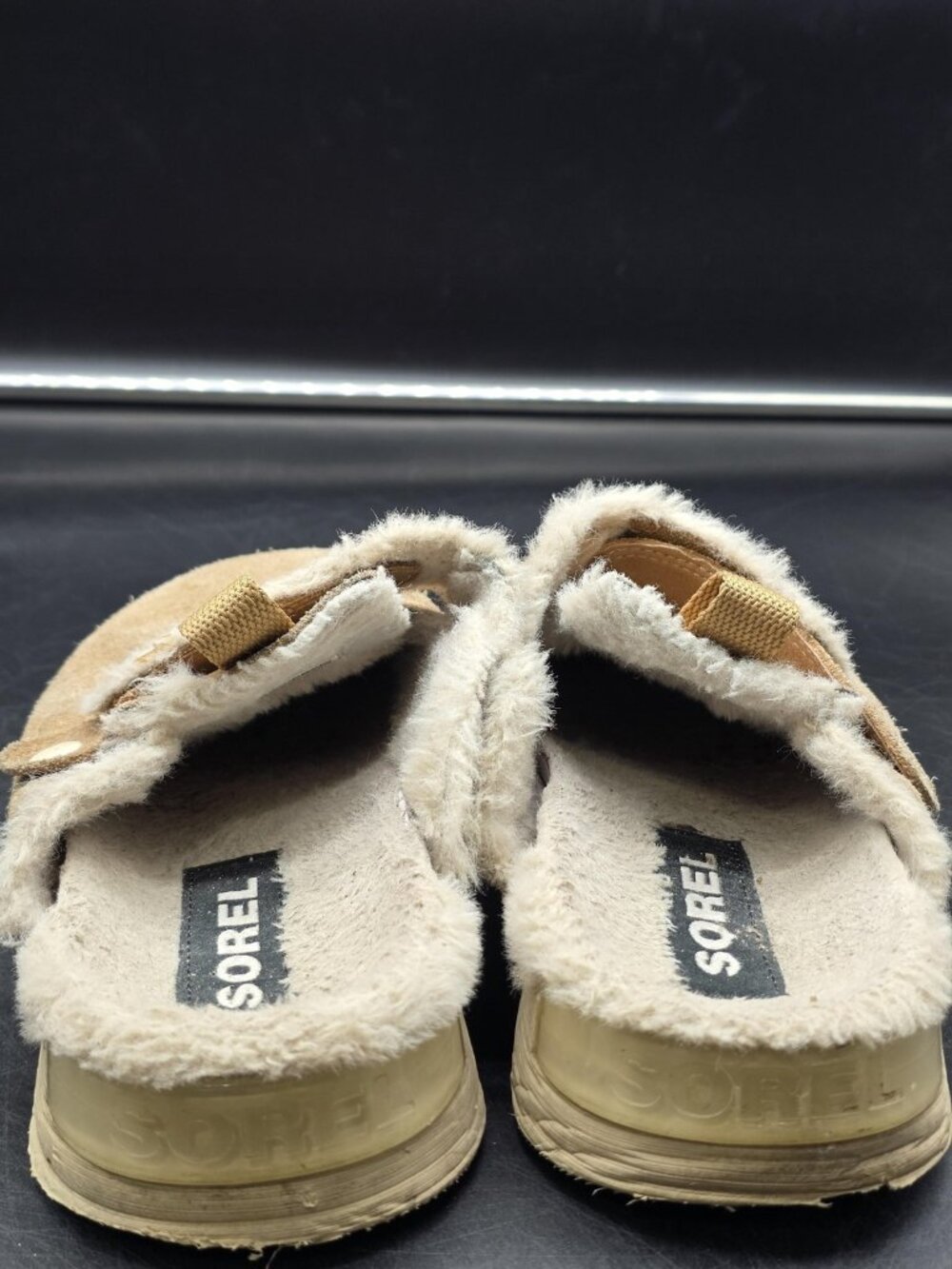 Sorel Slippers Shoes Womens Size 7.5 Beige Viibe Suede Faux Fur Mule House - Picture 5 of 12